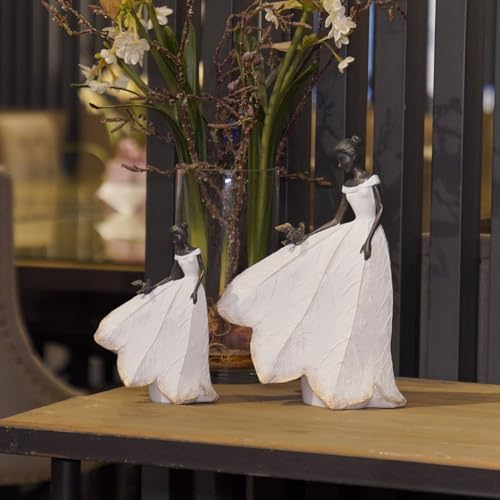 Guichifun Fairy Statue Collection Home Decoration - White Leaf Angel Girls Resin Living Room Bookshelf Decor Garden Outdoor Bathroom Decorations Figurines Gift 5.5 x 3.25 x 8 Inch - color: White-bird, size: Small