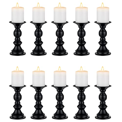 Nuptio 10 Pcs Black Candle Holders for Pillar Candles, Metal Candle Holder for 50mm Candles, Pillar Candle Holder Centerpieces for Wedding Anniversary Housewarming Christmas Party Tables - color: Black, size: 10 Pcs