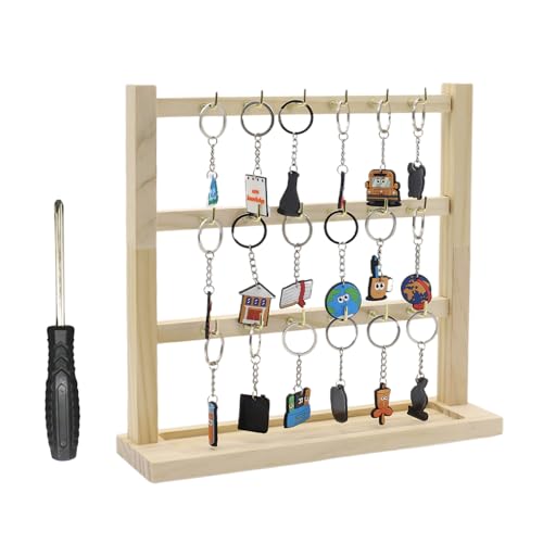 Wood Keychain Display Stand For Vendors And Home: Square Wooden Keychain Display Stand With 18 Hooks For Showcasing Keys Jewelry And Accessories Etc (18 sturdy hooks)