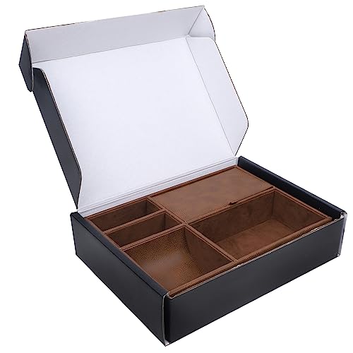 Zcaukya Men's Valet Tray, Jewelry Box Nightstand Organizer with 5 Compartments for Phone Keys Wallet Watch Glasses, Faux Leather Dresser Entryway Catchall Holder for Father's Day Gift (Brown) - color: Brown