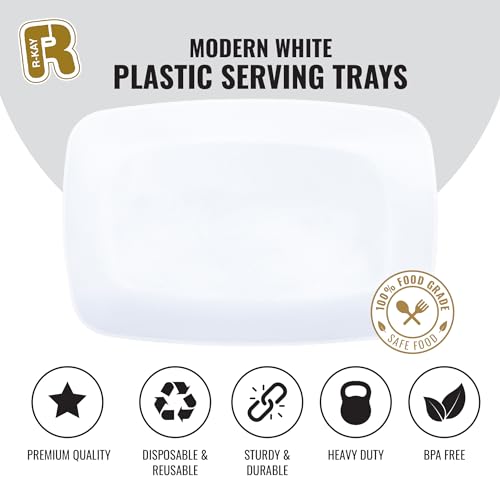 R-kay 6 Pack White Serving Tray - 12.75 x 8.25 Trays for Serving Food - Heavy Duty Platters for Party - Premium - color: White