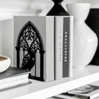 Peacoblue Metal Bookends for Shelves, Modern Decorative Heavy Duty Study Book Support Stoppers for Office, Desk, Shelf, Room 5.3"x4.3"x7.9" Cast Iron Simple Tall Bookends, 1 Pair (Gothic Crow) - style: Gothic Crow