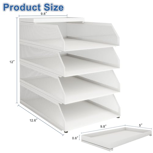 Natwind 4-Tier Stackable Paper Tray, Metal Mesh Desktop Organizer, Paper Sorter, Letter Trays,File Document Storage Rack for for Home, Office, School (White) - color: White, size: 4 tier