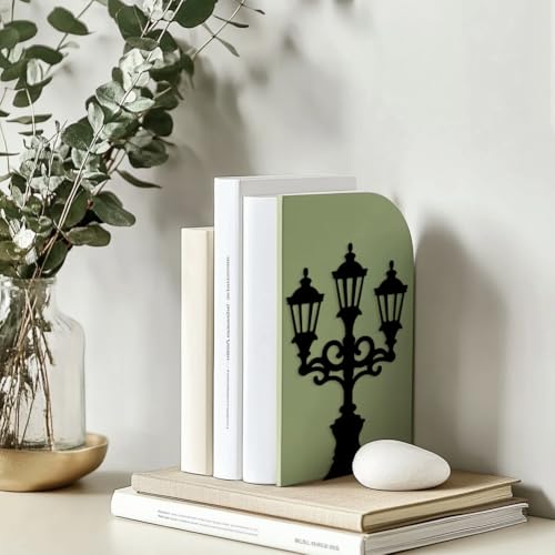 Peacoblue Metal Bookends for Shelves, Modern Decorative Heavy Duty Study Book Support Stoppers for Office, Desk, Shelf, Room 5.3"x4.3"x7.3" Cast Iron Simple Tall Bookends, 1 Pair (Street Lamp) - style: Street Lamp
