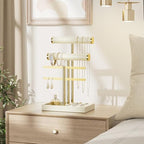 bussdis 3 Tier Bracelet Holder Display - Beige Leather Bracelet Holder, Detachable T Bar Jewelry Holder Organizer for Bracelet, Necklace, Earrings, Rings, Watches, Bangle - color: Beige