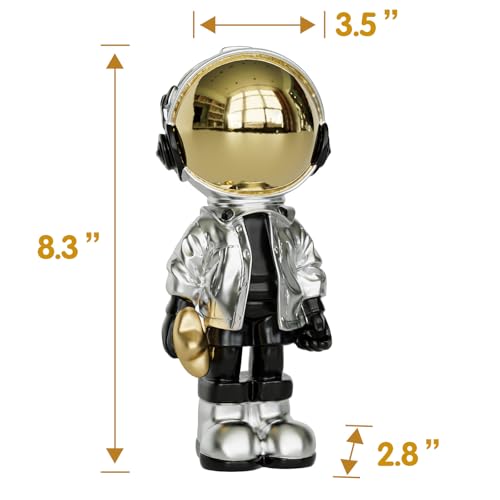 EZ4ENCE Small Figurine Statue Astronaut Sculpture Decor,Sculpture for Home Decor,Arts Silver Shelf Decoration,Cool Metal Mask Table Decor,Mini Ornament - color: Silver, size: Medium