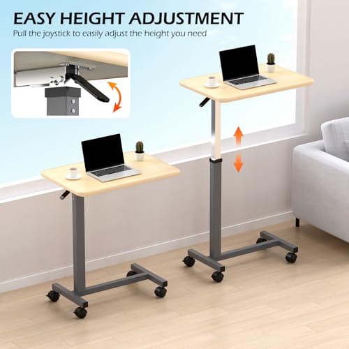 WOTURE Adjustable Overbed Table with Wheels, Pneumatic Height Adjustment, Ideal for Hospital Use or At Home as Bed Tray, Standing Desk, Bedridden & Mobility Needs, Maple - color: Maple