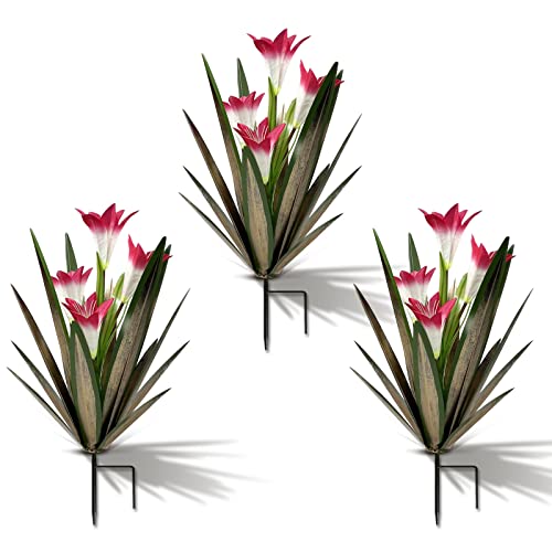 Homight Metal Agave Plant Outdoor Decoration Lily Mexican Yard Art Garden Gift Home Decor Hand Painted Metal Agave Garden Yard Statue, Outdoor Lawn Ornaments(3 Big Red Lilies) - color: 3 Big Red Lilies