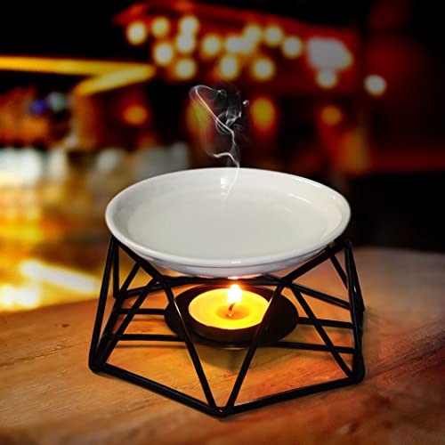 SXCHEN Delicate Romantic Hexagon Shaped Geometric Design Ceramic Tealight Candle Holder Oil Burner, Essential Oil Incense Aroma Diffuser Furnace Home Decoration Stylish Design Black Metal - color: Black
