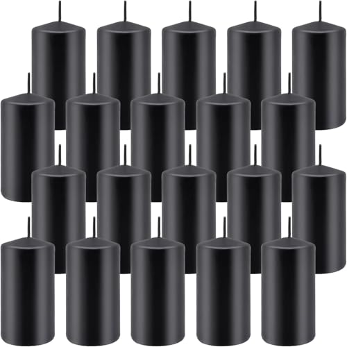 YOROXRG 2"x4" High Black Pillar Candles, Set of 20 Unscented. Bulk Buy. Ideal for Halloween, Wedding, Emergency Lanterns, Household, Wedding and Home Décor Candlesticks - color: Black-2"x4" 20