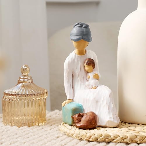 NAN ZAI NAN FANG Grandma Birthday Gifts Thoughtful Valentine Christmas for Grandma 5.9" Resin Sculpture Hand-Painted Grandmother Gifts from Grandkids Statues for Home Decor - style: Grandma and Child