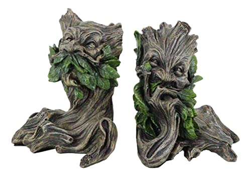 Ebros Gift Mythical Forest Tree Spirit Ent Celtic Greenman Decorative Bookends Figurine Pair Set 6" Tall Wicca Horned God Sculptural Bookend Library Bookshelf Accent