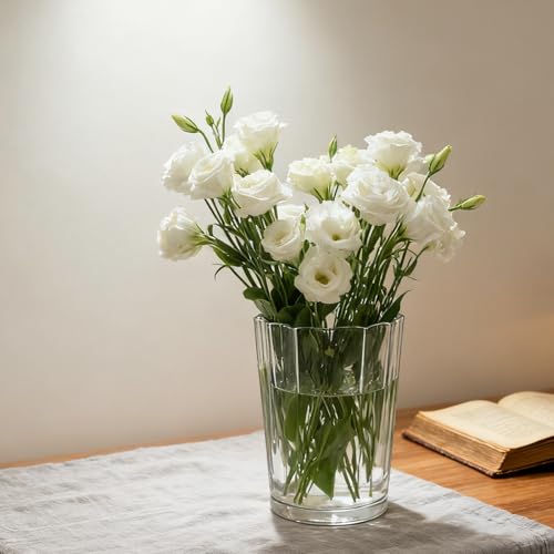 Cup-Shaped Wide Mouth Glass Vase - 7.5" Tall Transparent, Ideal for Fresh Flowers/Floating Tealights, Home Display (Living Room/Bedroom), Wedding Centerpieces & Holiday Decor - color: Clear, size: 04