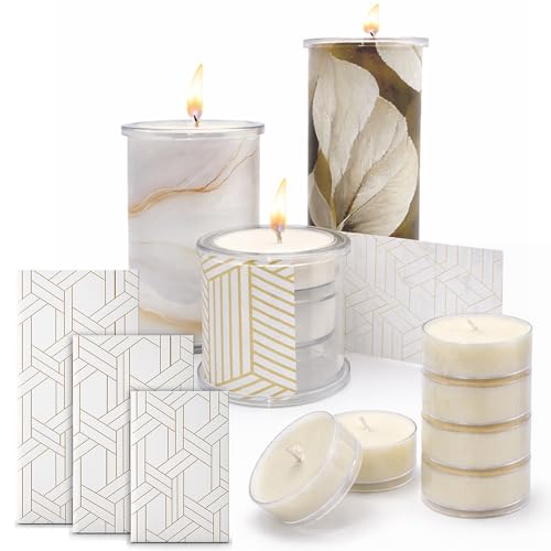Decorative Candle Holder Set of 3 Home Decor, Reusable Interchangeable Pillar Candle System Decorative Wraps, Refillable Tea Light Centerpiece Candles for Holiday Decor, Table Styling & Gift Giving - color: Warm Neutrals