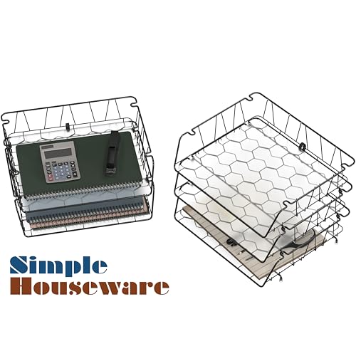 Simple Houseware Stackable Wide Entry Desk File Document Letter Tray with Liner, Wire Grid, 3 Packs, Black - color: Black, size: Wide Entry