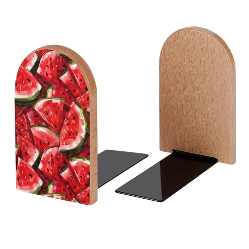 Red Slice Watercolor Book Ends Decorative Wood Bookends for Shelves Kids Room Desk Home Office Book Stoppers for Books, DVDs, 1 Pair/2 Pieces(5x3.1 in) - color: Red Slice Watercolor