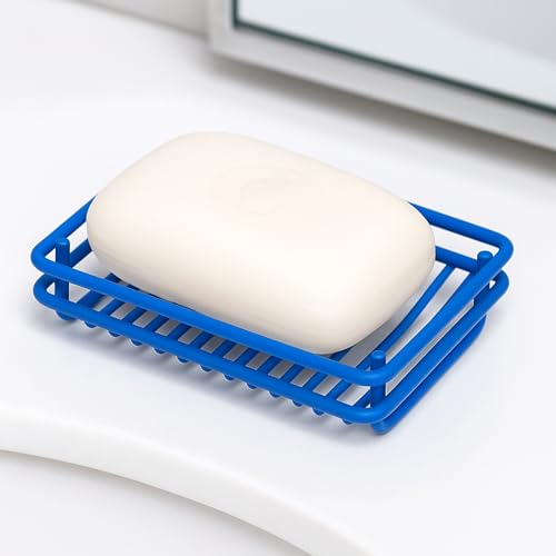Creative Home Metal Wire Soap Dish Tray Rust-Resistant Iron Bathroom Soap Holder with Blue Powder Coating Bar Soap Rack for Shower Sink Kitchen Vanity - color: Blue