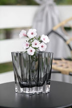 Glass - Vase - Gray - Smoky Black - Grey - Chevron Design - 6.75" Height - Heavy Durable - Made in Europe - by Barski