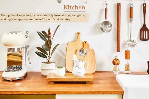 Medium 12" Acacia Wood Riser Pedestal Stand – Farmhouse Wood Display Riser for Kitchen and Bathroom Décor - Counter Display, Plant Stand, Jewelry Holder, Vanity Tray, Candle Stand (M:12"x7"x1.57") - size: Medium:12"x 7"