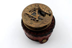 Brass Compass - Antique Brass Sundial Compass Marine Boat Gift Pocket Sun Dial in Box Nautical Marine Gift Sun Clock Pirate Ship Replica Watch - color: Red/Gold