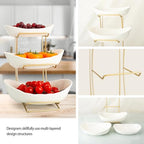 YYW 3 Tier Fruit Bowl for Kitchen Counter, White Gold Ceramic Fruit Stand for Countertop, Home Fruit Rack with Holder, Vegetable Bowl Snacks Nuts Bread Candy Storage (White) - color: White
