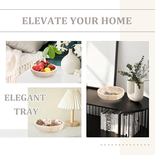 Hipiwe Key Holder for Entryway 7.9" Round Key Bowl Decorative Travertine Tray Nightstand Organizer Trays Jewelry Dish for Jewelry Ring Trinket Storage Home Decor - color: Beige, size: 7.9" x 7.9" x 2"