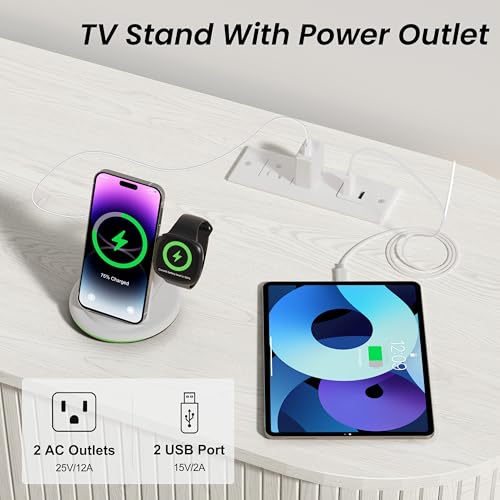 DHH 63 Inch Mid Century Modern TV Stand with Power Outlet for TVs up to 70 Inch, Entertainment Center with Storage and Adjustable Shelves, Media Console with Sliding Doors for Living Room(White) - color: White, size: 63 Inch