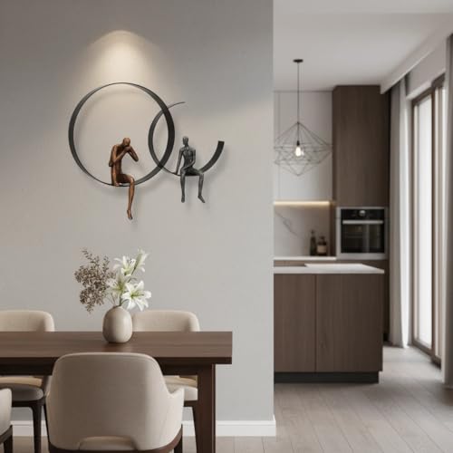 ZSKXJBPF 2 Piece Modern Metal Wall Art - Abstract Thinker Sculpture with Resin Figures, Minimalist Iron Ring 3D Wall Decor for Living Room, Bedroom, Office, Housewarming Gift (B) - style: B