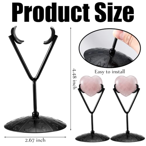Black 2 Pcs Heart Shape Metal Display Stand Adjustable Golden Rock Display Holder for Gemstones Minerals Agate Slabs Plates Seashell Sphere Crystal Ball Eggs Collectibles - color: Black