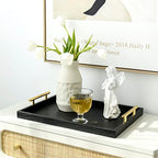 Set of 2 Modern Elegant Large Wood Serving Tray, Rectangle Decorative Tray Ottoman Tay Coffee Table Tray, Black Crocodile Leather with Gold Polished Metal Handles - style: Black Crocodile Tray