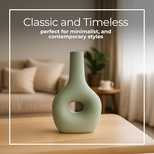 Modern Ceramic Vase with Open Cut-Out Design for Living Room Decor - Decortive Flower Vase for Home Accents, Bedroom, or Office Decor - Ideal for House and Entryway Table Display - 9", Green - color: Green, size: 9.0" H