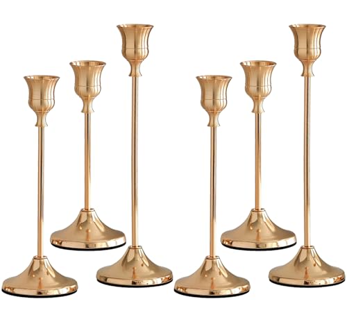 French Gold Candlestick Holders Set of 6, Metal Taper Candle Holders, Classic Decorative Candle Stick for Christmas, Wedding, Party, Dinner Tables,Home Décor - color: French Gold, size: 6PC