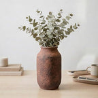 Terracotta Pottery Vase, 9 Inch Ceramic Decorative Flower Vases for Home Decor, Farmhouse Rustic Vase for Centerpieces, Living Room Entryway Table Mantle Decor, Brown