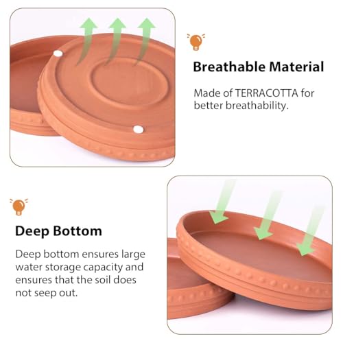 YBX 8-inch Plant Saucer Premium Terracotta Saucer Round Ceramic Plant Trays, Pack of 2 (Nature/Terracotta) - color: Terracotta
