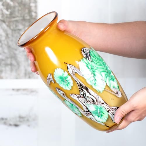 KAMMAK Colored Glass Vase, Beautiful Hand Blown Decorative Vase, Modern Art Vase for Flower Mantle Dining Table Centerpiece, Entryway Living Room Wedding Decoration (JG2069) - style: JG02069