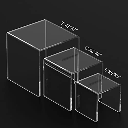 HIIMIEI Clear Acrylic Display Risers 2 Sets, 3-Tier Risers Stands Showcase for Amiibo Funko Pop Figures, Dessert, Jewelry-5"x6"x7" - size: 5"x6"x7"