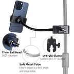 Mic Stand Phone Holder, Flexible Phone Mount with 7.9" Removable Gooseneck for Microphone Music Stand, 360°Adjustable Phone Holder for iPhone 16 Pro Max, 15 Plus, All Smartphones