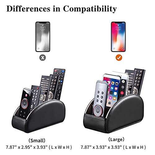YAPISHI Large Leather TV Remote Control Holder Organizer Black with 5 Compartments Nightstand Desktop Media DVD Player Remote Tray Caddy Storage Box for Mobile Phone Pen Office Stationery Controllers - color: Black, size: Large