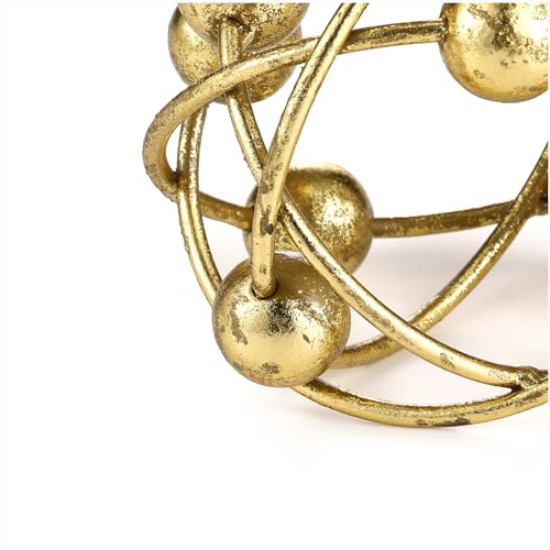 6-inch Metal Round Orbital Sphere with Golden Orbit Balls, Decorative Gold Sphere Sculpture for Home Table Shelf Decor