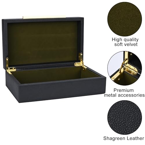 XIGEXIGE Small Black Shagreen box Faux Leather Decorative Box,Keepsake And Memory Storage Decorative Boxes with Lids for Modern Home Decor Jewelry Box Organizer - color: Black-1