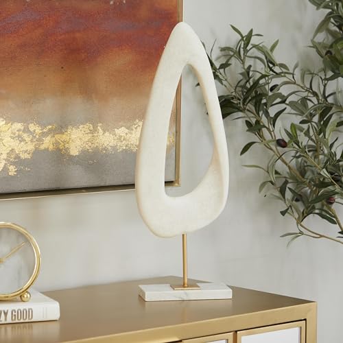 Deco 79 Polystone Abstract Decorative Sculpture Cut-Out Home Decor Statue with Marble Stand, Accent Figurine 7" x 3" x 20", White - size: 7" x 3" x 20"