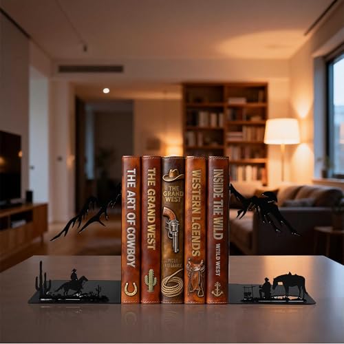 Western Cowboy Metal Bookends – Decorative Book Ends for Shelves, Heavy Duty Book Holders, Unique Vintage Bookends, Novelty Book Stoppers for Home Office Shelf Decor - color: Cow Boy