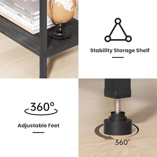 Asgolion Tall End Table with Charging Station, 3 Tier Narrow Beside Table with Adjustable Shelf, Tall Gray Side Table Nightstand for Bedroom, Living Room Coffe Table, Office, Charcoal Grey - color: Charcoal Grey, style: With Outlet