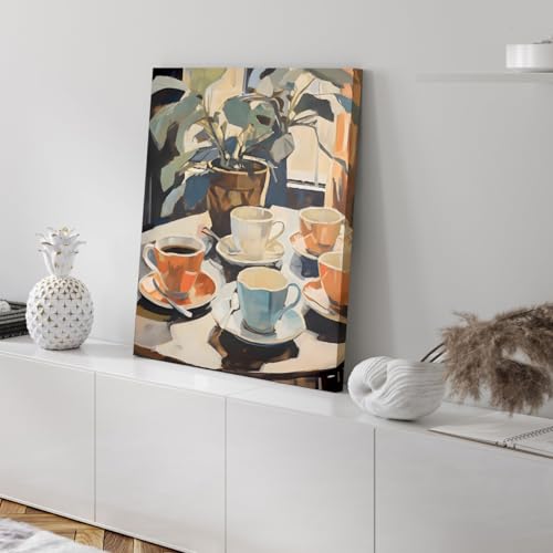 GELDSTEI Framed Coffee Wall Art, Vintage Cafe Aesthetic Picture, Cafe Bar Wrapped Canvas Artwork, Retro Coffee Poster Print, Modern Rustic Wall Decor for Kitchen Dining Room Ready to Hang 16x24 Inch - color: Orange-Blue, size: 24"L x 16"W