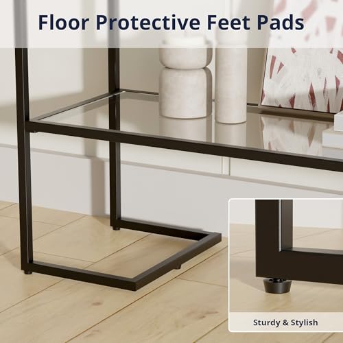 Cozy Castle 52" Entryway Table, 2-Tier Narrow Console Table with Tempered Glass & Sturdy Metal Frame, Modern Sofa Table with Storage Shelves for Entryway, Hallway, Foyer, Living Room, Black - color: Black Metal Frame