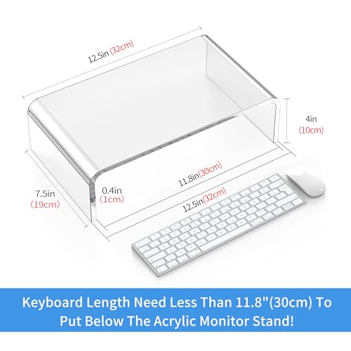 Acrylic Monitor & Laptop Stand Riser - Clear Computer & Laptop Stand for Desk - Compatible with iMac, MacBook & All Notebooks - White Aesthetic Decoration for Office & Home - style: 12.5''
