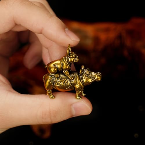 CHOVY Whimsical Brass Animal Sculpture - French Bulldog on Hippo Figurine, Solid Metal Handmade Vintage Collectible, Unique Desk Curio for Office, Shelf Display & Humorous Gift for Pet Lovers - color: Hippo and French Bulldog