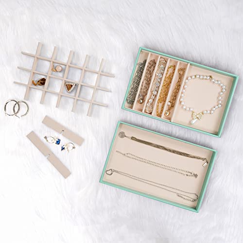 ProCase Stackable Jewelry Organizer Trays for Drawers, Jewelry Drawer Inserts Container Display Case Storage for Earring Necklace Rings Bracelet with Removable Dividers -Mint, 4 Layers - color: Mint, size: 4 Layers