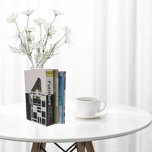 Sosoport Minimalist White Metal Bookends Sturdy Iron Book Holders Study Desk Organizer Decorative Vintage Style Book Stands Shelf for Home Office