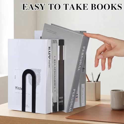 Chunful 6 Pcs Modern Metal Book Ends for Shelves Decorative Small Bookends Book Shelf Organizer Minimalist Design Stopper to Hold Books for Office - color: Black, size: Round